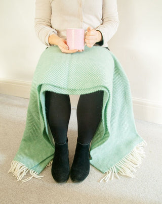 Herringbone Pure New Wool Throw - Sea Green - LOOMSHIRE - 4