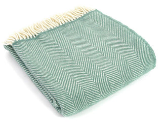 Herringbone Pure New Wool Throw - Sea Green - LOOMSHIRE - 1