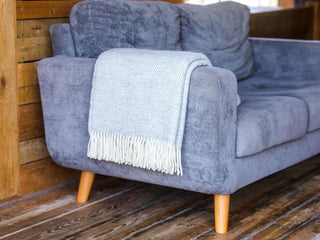 Herringbone Pure New Wool Throw - Silver Grey - LOOMSHIRE - 5