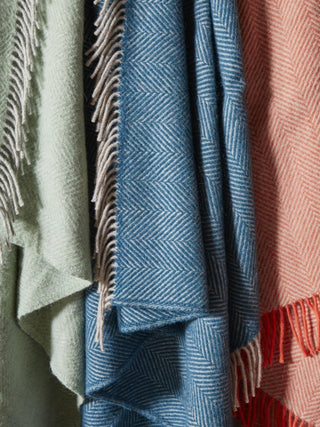 Herringbone Pure New Wool Throw - Teal/Hazel - LOOMSHIRE - 2