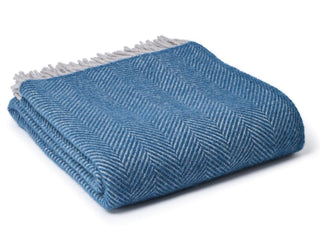 Herringbone Pure New Wool Throw - Teal/Hazel - LOOMSHIRE - 1