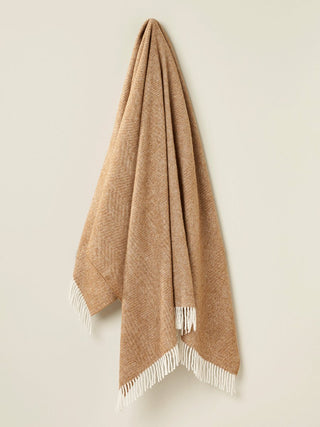 Herringbone Shetland Pure New Wool Throw - Camel - LOOMSHIRE - 2