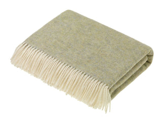 Herringbone Shetland Pure New Wool Throw - Light Sage - LOOMSHIRE - 1