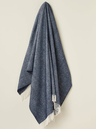Herringbone Shetland Pure New Wool Throw - Navy Blue - LOOMSHIRE - 2