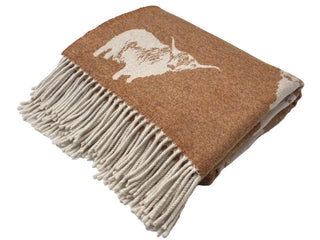 Highland Cow Merino Lambswool Throw - Rust - LOOMSHIRE - 1