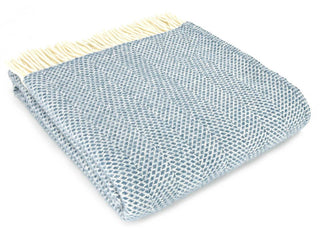Honeycomb Pure New Wool Throw - Petrol Blue - LOOMSHIRE - 1