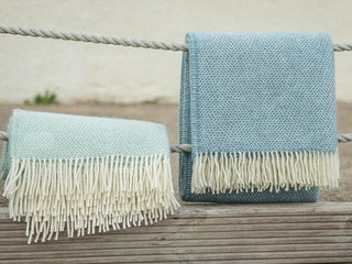 Honeycomb Pure New Wool Throw - Petrol Blue - LOOMSHIRE - 4
