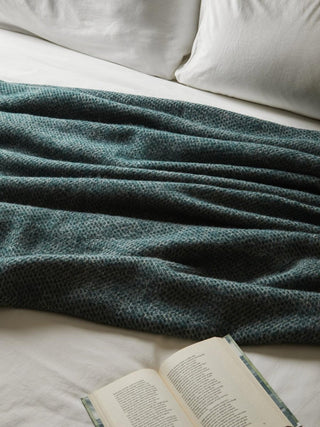 Honeycomb XL Pure New Wool Throw - Emerald/Grey - LOOMSHIRE - 3