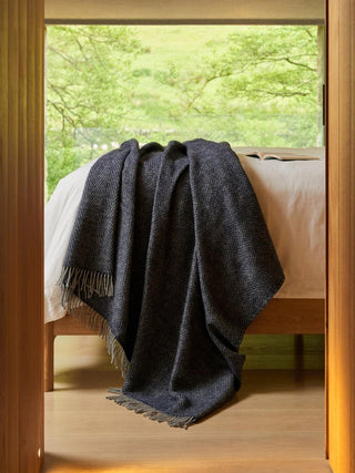 Honeycomb XL Pure New Wool Throw - Navy/Grey - LOOMSHIRE - 2