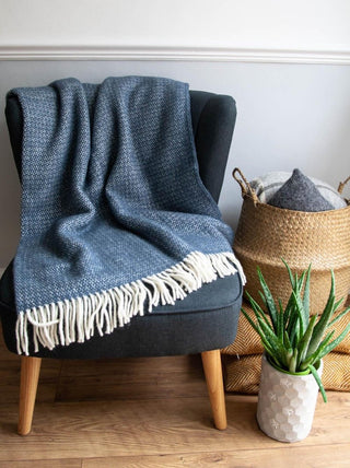 Illusion Pure New Wool Throw - Blue Slate - LOOMSHIRE - 2