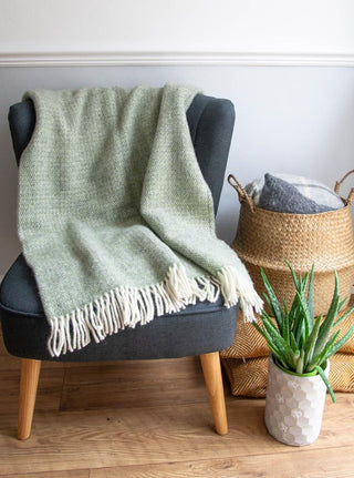 Illusion Pure New Wool Throw - Sage Green/Grey - LOOMSHIRE - 2