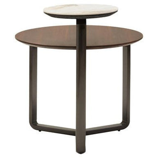 Imperia 2 Tier Round Veneer and Ceramic Coffee Table - LOOMSHIRE - 3
