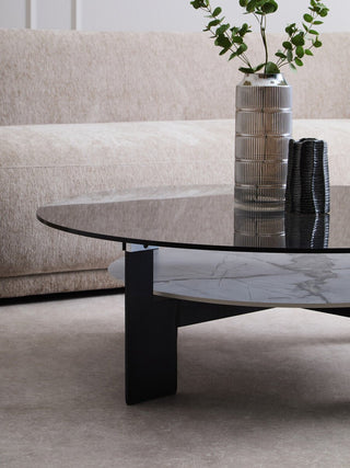 Imperia Round Grey Glass And Ceramic Large Coffee Table - LOOMSHIRE - 7