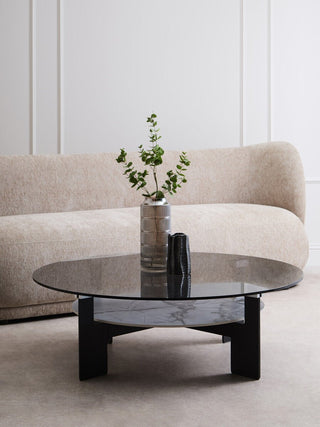 Imperia Round Grey Glass And Ceramic Large Coffee Table - LOOMSHIRE - 2