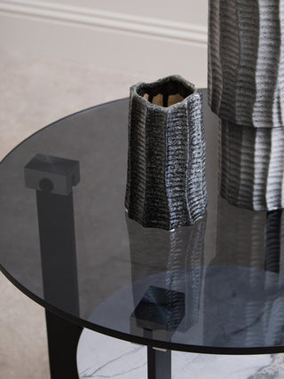 Imperia Round Grey Glass And Ceramic Small Coffee Table - LOOMSHIRE - 6