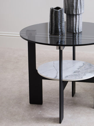 Imperia Round Grey Glass And Ceramic Small Coffee Table - LOOMSHIRE - 5