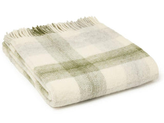 Meadow Check Pure New Wool Throw - Olive - LOOMSHIRE - 1