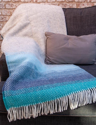 Ombre Pure New Wool Throw - Seaside Blue - LOOMSHIRE - 4