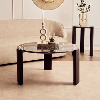 Palermo Round Black Marble Top Large Coffee Table - LOOMSHIRE - 2
