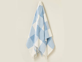 Pastel Block Check Merino Lambswool Throw - Aqua - LOOMSHIRE - 2
