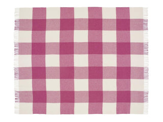 Pastel Block Check Merino Lambswool Throw - Cerise - LOOMSHIRE - 3