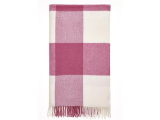 Pastel Block Check Merino Lambswool Throw - Cerise - LOOMSHIRE - 2