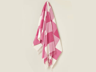 Pastel Block Check Merino Lambswool Throw - Cerise - LOOMSHIRE - 1