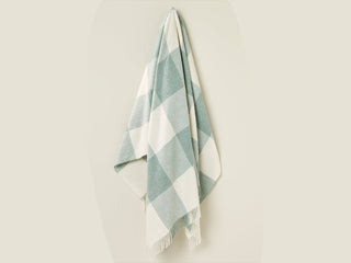 Pastel Block Check Merino Lambswool Throw - Eucalyptus - LOOMSHIRE - 1