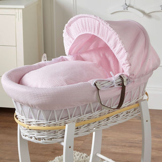 Pink Waffle White Wicker Baby Moses Basket With Stand - LOOMSHIRE - 6