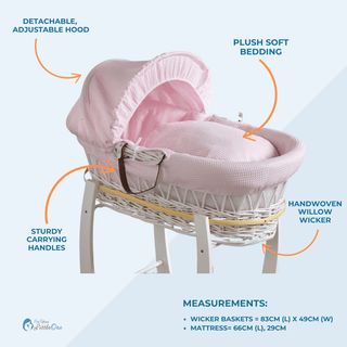 Pink Waffle White Wicker Baby Moses Basket With Stand - LOOMSHIRE - 5