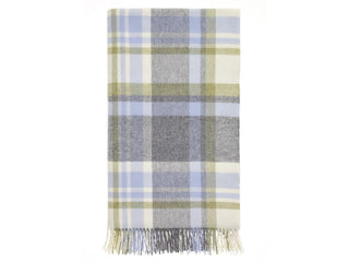 Portree Check Merino Lambswool Throw - Grey/Duck Egg - LOOMSHIRE - 1