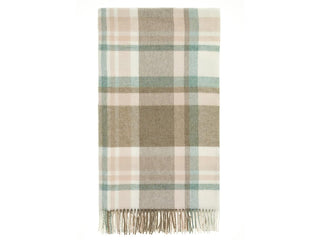 Portree Check Merino Lambswool Throw - Natural/Rose - LOOMSHIRE - 1