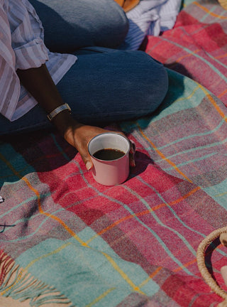 Saltburn Check Pure New Wool Throw - Cerise - LOOMSHIRE - 3