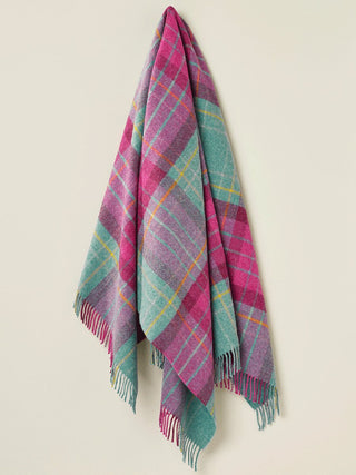 Saltburn Check Pure New Wool Throw - Cerise - LOOMSHIRE - 4