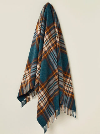 St Ives Check Pure New Wool Throw - Teal - LOOMSHIRE - 2