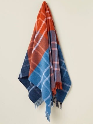 Stormness Check Pure New Wool Throw - Brick/Navy - LOOMSHIRE - 3