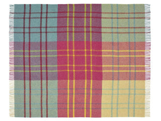 Stormness Check Pure New Wool Throw - Cerise/Mint - LOOMSHIRE - 1