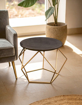 Varana Round Marble Top Coffee Table With Gold Finish Frame - LOOMSHIRE - 9