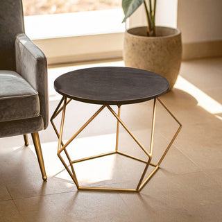 Varana Round Marble Top Coffee Table With Gold Finish Frame - LOOMSHIRE - 10