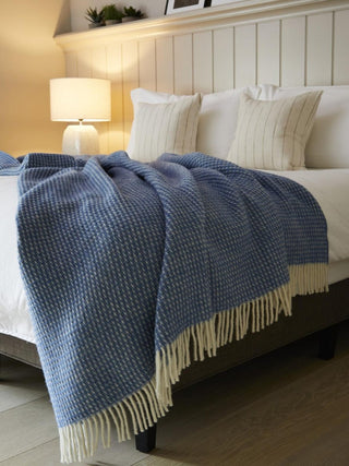 Waffle XL Pure New Wool Throw - Blue Jay - LOOMSHIRE - 3