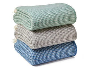 Waffle XL Pure New Wool Throw - Sea Green - LOOMSHIRE - 5