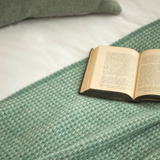 Waffle XL Pure New Wool Throw - Sea Green - LOOMSHIRE - 3