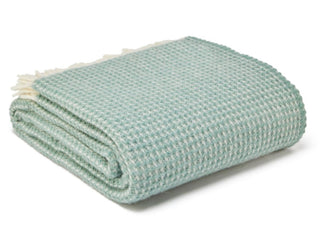Waffle XL Pure New Wool Throw - Sea Green - LOOMSHIRE - 1