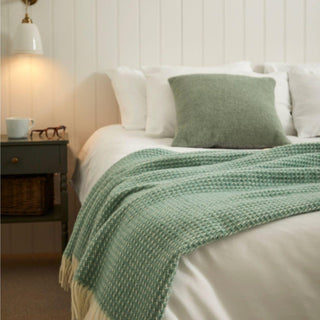 Waffle XL Pure New Wool Throw - Sea Green - LOOMSHIRE - 2