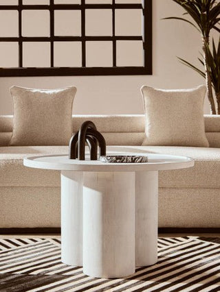 Walsa Whitewash Mango Wood Column Detail Coffee Table - LOOMSHIRE - 2