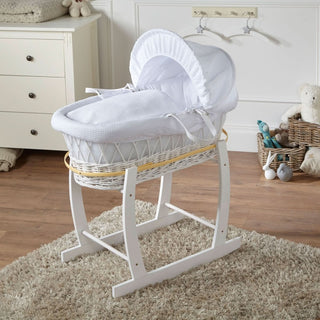 White Waffle White Wicker Baby Moses Basket With Stand - LOOMSHIRE - 1