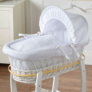White Waffle White Wicker Baby Moses Basket With Stand - LOOMSHIRE - 8