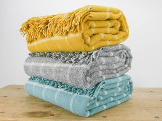 Windowpane Pure New Wool Throw - Grey - LOOMSHIRE - 5