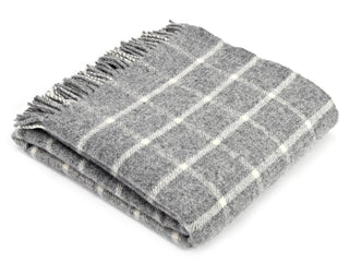 Windowpane Pure New Wool Throw - Grey - LOOMSHIRE - 1