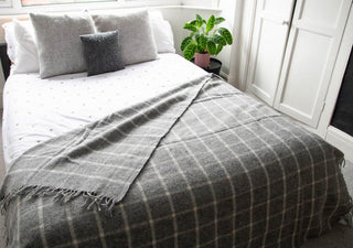 Windowpane Pure New Wool Throw - Grey - LOOMSHIRE - 3